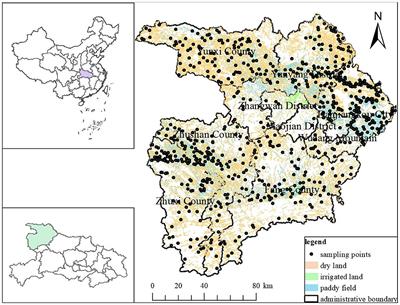 Spatial differentiation and influencing factors of effective phosphorus in cultivated soil in the water source area of the mid-route of South-to-North water transfer project